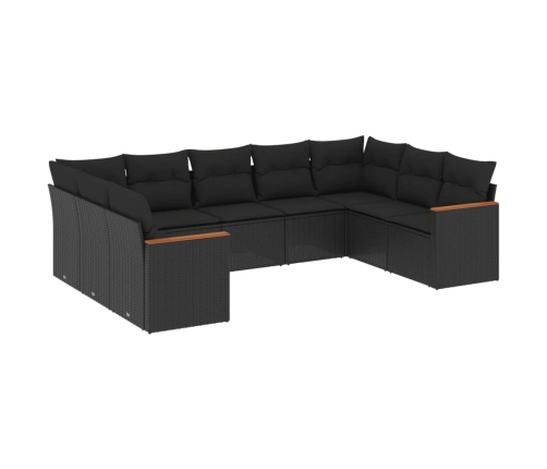 Set de sofás de jardín 8 piezas y cojines ratán sintético negro