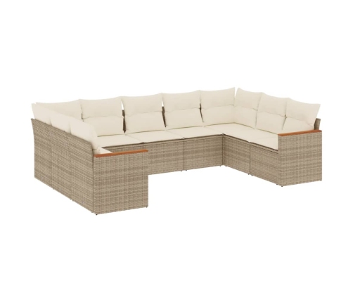 Set de sofás de jardín 9 pzas con cojines ratán sintético beige