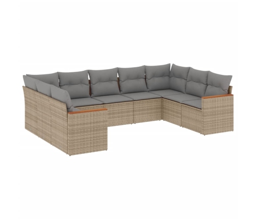 Set de sofás de jardín 9 pzas con cojines ratán sintético beige