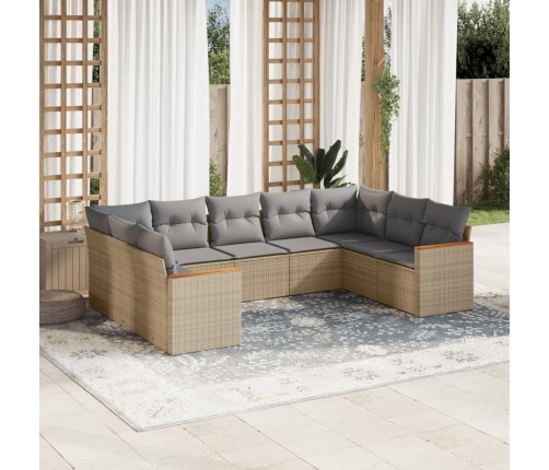 Set de sofás de jardín 9 pzas con cojines ratán sintético beige