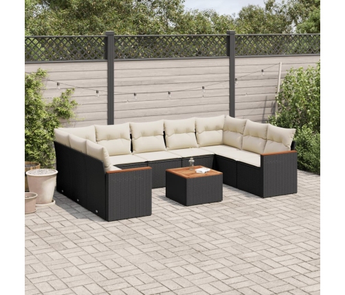 Set de sofás de jardín 10 pzas cojines ratán sintético negro