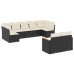 Set de sofás de jardín 8 piezas y cojines ratán sintético negro