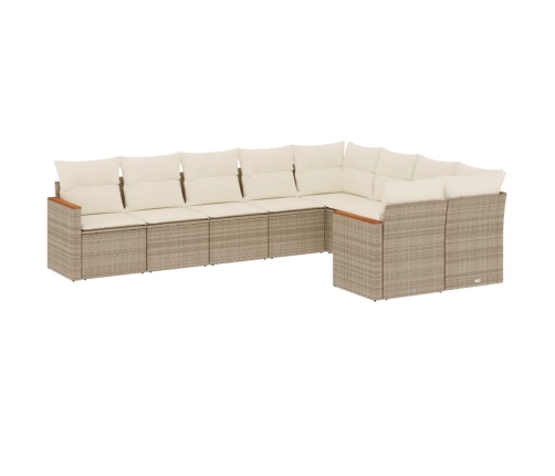 Set de sofás de jardín 9 pzas con cojines ratán sintético beige