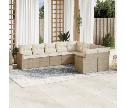 Set de sofás de jardín 9 pzas con cojines ratán sintético beige