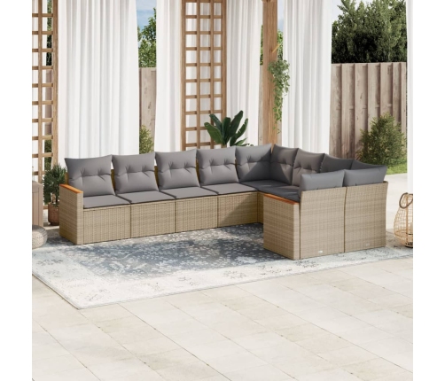 Set de sofás de jardín 9 pzas con cojines ratán sintético beige