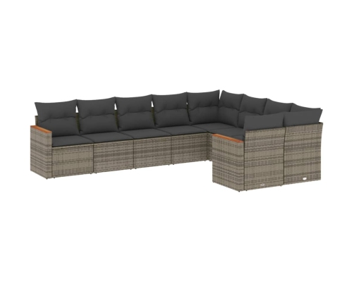 Set de muebles de jardín 9 pzas y cojines ratán sintético gris