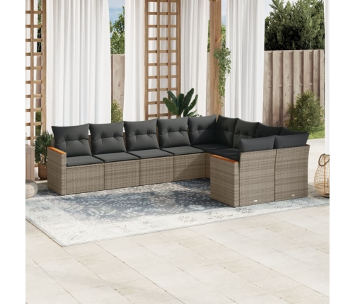 Set de muebles de jardín 9 pzas y cojines ratán sintético gris
