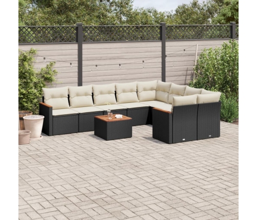 Set de sofás de jardín 10 pzas cojines ratán sintético negro