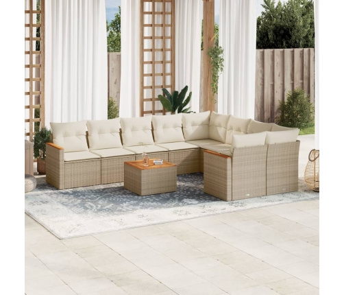 Juego de sofás jardín con cojines beige 10 pzas ratán sintético