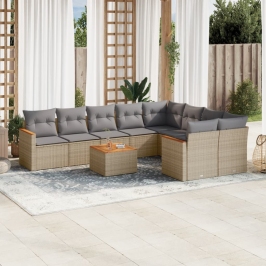 Juego de sofás jardín con cojines beige 10 pzas ratán sintético