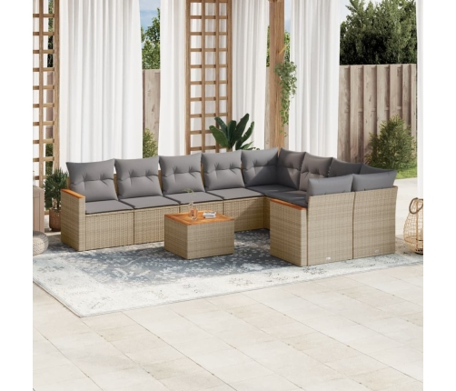 Juego de sofás jardín con cojines beige 10 pzas ratán sintético