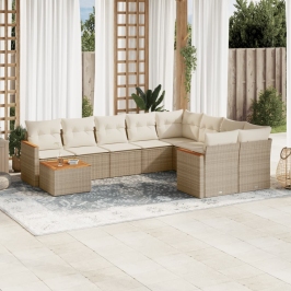 Juego de sofás jardín con cojines beige 10 pzas ratán sintético