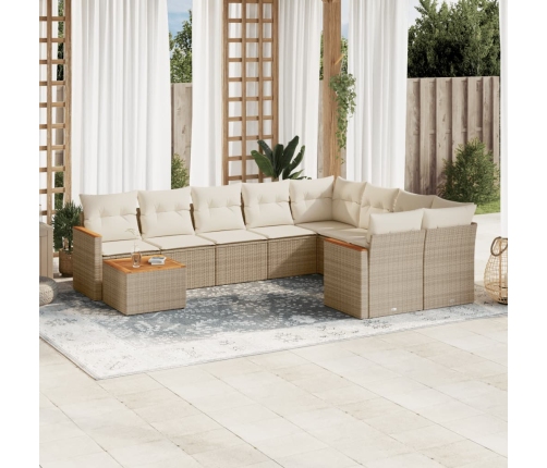 Juego de sofás jardín con cojines beige 10 pzas ratán sintético