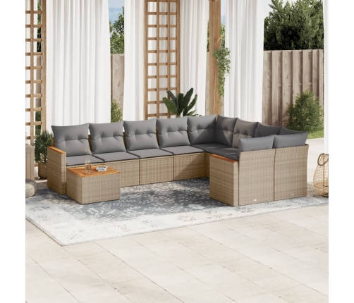 Juego de sofás jardín con cojines beige 10 pzas ratán sintético
