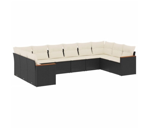 Set de sofás de jardín 10 pzas cojines ratán sintético negro