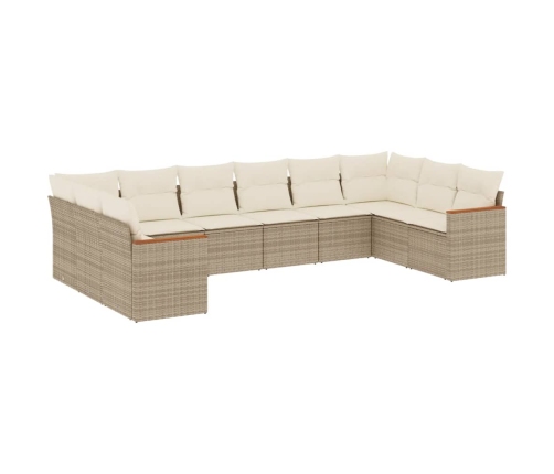 Juego de sofás jardín con cojines beige 10 pzas ratán sintético