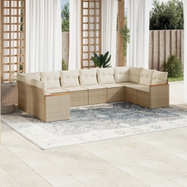 Juego de sofás jardín con cojines beige 10 pzas ratán sintético