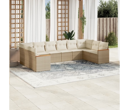 Juego de sofás jardín con cojines beige 10 pzas ratán sintético