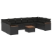 Set de sofás de jardín 11 pzas y cojines ratán sintético negro