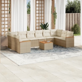 Set de sofás de jardín 11pzas con cojines ratán sintético beige