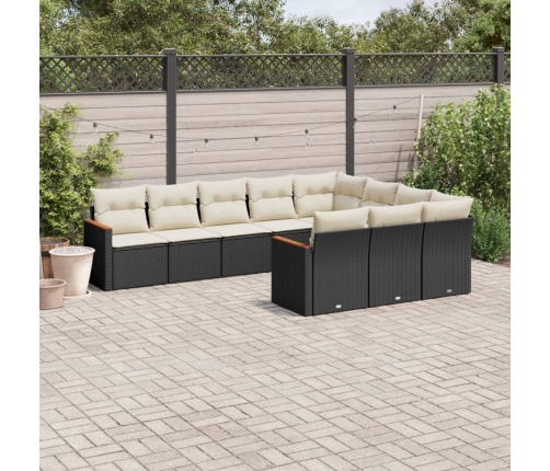 Set de sofás de jardín 10 pzas cojines ratán sintético negro