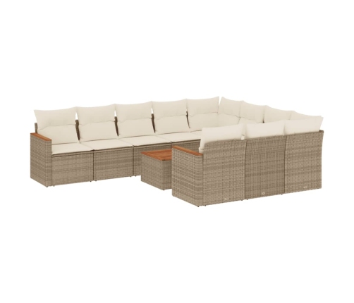 Set de sofás de jardín 11pzas con cojines ratán sintético beige
