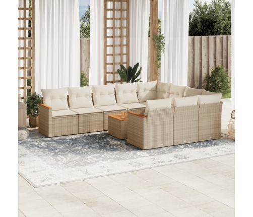 Set de sofás de jardín 11pzas con cojines ratán sintético beige