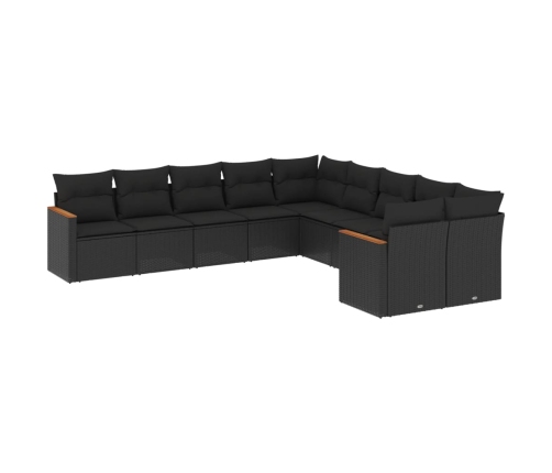 Set de sofás de jardín 10 pzas cojines ratán sintético negro