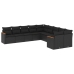 Set de sofás de jardín 10 pzas cojines ratán sintético negro