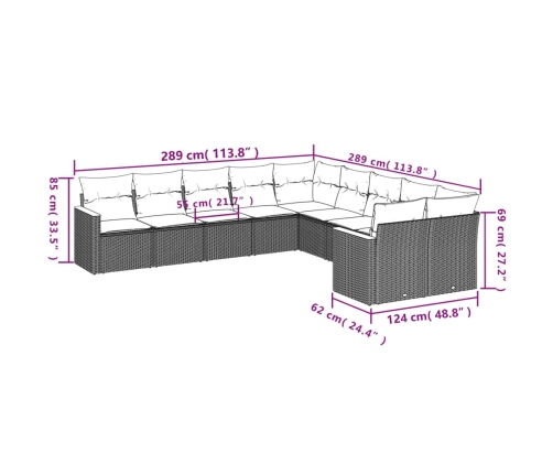 Set de sofás de jardín 10 pzas cojines ratán sintético negro