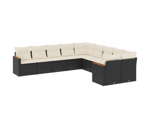 Set de sofás de jardín 10 pzas cojines ratán sintético negro
