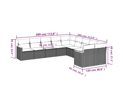 Set de sofás de jardín 10 pzas cojines ratán sintético negro