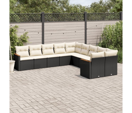Set de sofás de jardín 10 pzas cojines ratán sintético negro