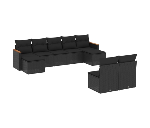 Set de sofás de jardín 8 piezas y cojines ratán sintético negro