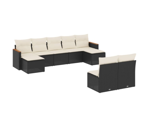 Set de sofás de jardín 8 piezas y cojines ratán sintético negro
