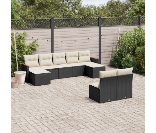 Set de sofás de jardín 8 piezas y cojines ratán sintético negro