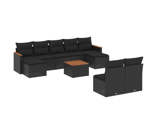 Set de sofás de jardín 10 pzas cojines ratán sintético negro