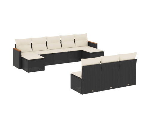 Set de sofás de jardín 10 pzas cojines ratán sintético negro