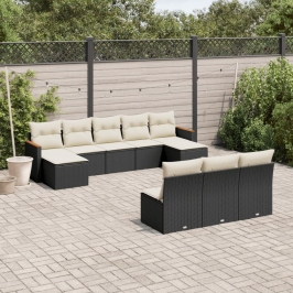 Set de sofás de jardín 10 pzas cojines ratán sintético negro