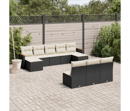 Set de sofás de jardín 10 pzas cojines ratán sintético negro
