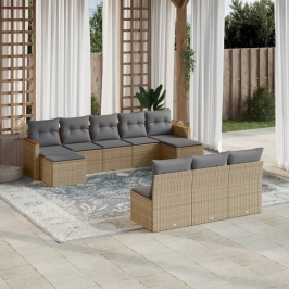 Juego de sofás jardín con cojines beige 10 pzas ratán sintético