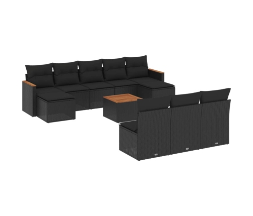 Set de sofás de jardín 11 pzas y cojines ratán sintético negro