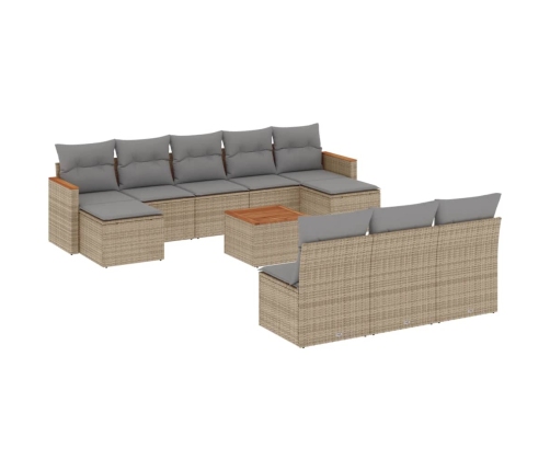 Set de sofás de jardín 11pzas con cojines ratán sintético beige