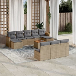 Set de sofás de jardín 11pzas con cojines ratán sintético beige