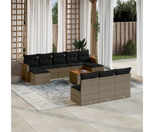 Set de sofás de jardín 11 pzas y cojines ratán sintético gris
