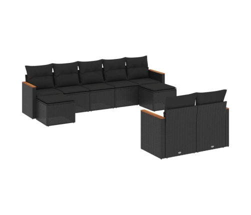 Set de sofás de jardín 8 piezas y cojines ratán sintético negro