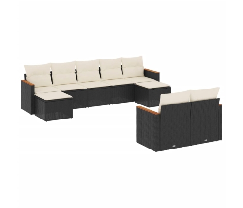 Set de sofás de jardín 8 piezas y cojines ratán sintético negro