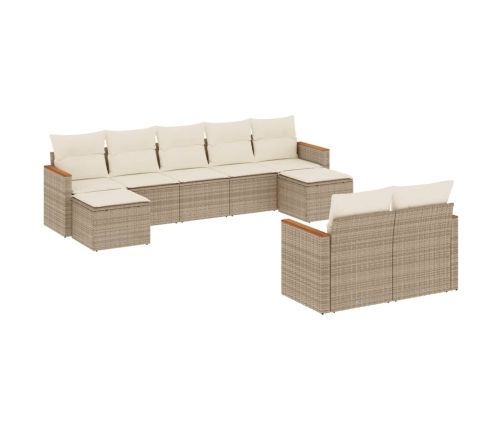 Set de sofás de jardín 9 pzas con cojines ratán sintético beige