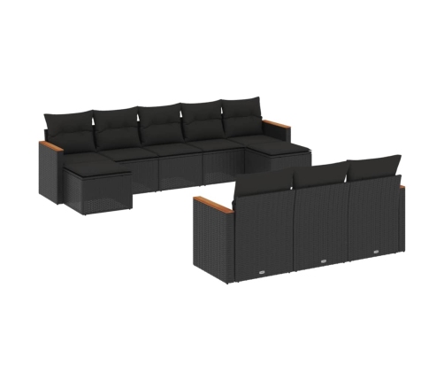 Set de sofás de jardín 10 pzas cojines ratán sintético negro