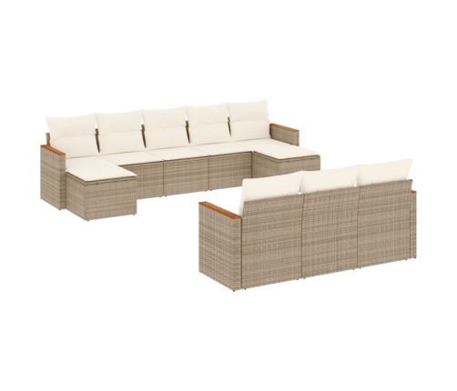 Juego de sofás jardín con cojines beige 10 pzas ratán sintético